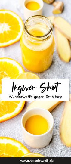 an image of oranges and honey with text overlay that reads, inner shot wunderwurfe gegen erfaltung