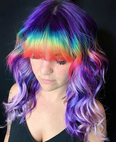 Rainbow Bangs, Fantasy Hair Color, Split Dye, Pulp Riot Hair Color, Color Hairstyles, Split Dyed Hair, Pulp Riot Hair, Hot Hair Colors, Pulp Riot