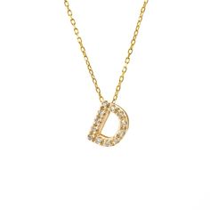 Birmingham Jewelry Item Number: BJD138881 Women's Gold Necklace Initial "D" Necklace With Diamonds Available: 14K White Gold, 14K Yellow Gold Chain Included: 16" - 18" Adjustable Dimensions: H:7mm approx. Setting: Micro Pave Diamond: 0.05ct approx. *The possibilities are not limited to the options in the dropdown. For pricing on further customizations & special options, please call: 1-586-939-5100 Diamond Letters, D Necklace, Letters Symbols, Diamond Initial Necklace, Your Favorite, Necklace Diamond, 14k Gold Necklace, Gold Diamond Jewelry, Gold Necklace Women