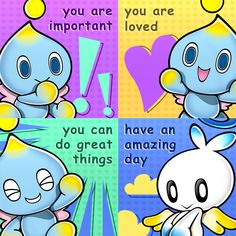 an image of two cartoon animals with different expressions on the same page, one saying you are important and the other saying i do great amazing things day