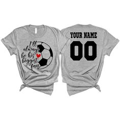 two t - shirts that say your name and soccer ball with the number 00 on them