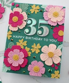 a birthday card with flowers on it