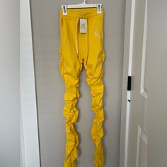 Never Worn. Fitted Drawstring Sweatpants For Fall, Fitted Cotton Drawstring Pants, Fitted Drawstring Pants For Loungewear, Sporty Fitted Pants With Drawstring, Stacked Sweatpants, Bright Yellow, Track Pants, Pant Jumpsuit, Sweatpants