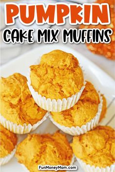 pumpkin cake mix muffins on a white plate