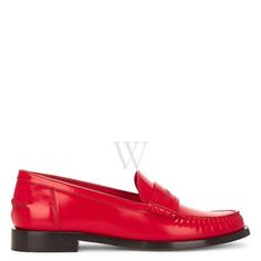 Ferragamo Ladies Loafers. SKU: 01F866 763992. Color: Red. Ferragamo Red Irina Leather Moccasin. These Ferragamo loafers feature a topstitched apron toe, a logo stamped on the saddle, and contrasting leather lining, all set on a leather sole and heel, crafted in Italy in a slip-on style. Calfskin. Made in Italy. Please visit the brand website for sizing information. Ladies Loafers, Swiss Military, Brand Website, Ice Watch, Bruno Magli, Versace Watch, Leather Moccasins, Denim Shoes, Crossbody Messenger Bag