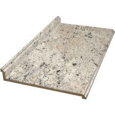 a white marble counter top with black and grey speckles on the bottom half