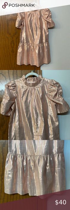 JANIE & JACK NWT Girls Size 8 Pink Metallic Short Sleeve Mock Neck Festive Dress Festive Dress, Metallic Shorts, Pink Metallic, Metallic Dress, Mock Turtleneck, Puffy Sleeves, Festival Dress, Janie And Jack, Drop Waist