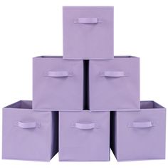 six purple storage bins stacked on top of each other