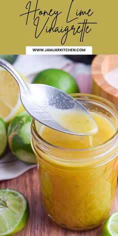 a spoon full of honey lime vinaigrette