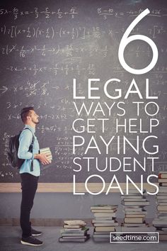 a man standing in front of a blackboard with the text 6 legal ways to get help paying student loan