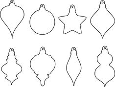 christmas ornaments cut out from paper and placed on a white background with the outlines for each ornament