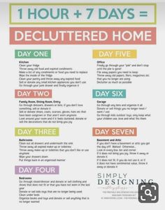 a poster with the words, hour and 7 days to declutter home