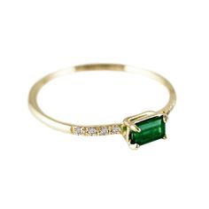 Dainty Emerald Cut Diamond Ring With Accents, 14k Gold Jewelry With Diamond Accents In Octagon Shape, 14k Gold Rings With Pave Setting, Emerald Cut, Elegant 14k Gold Emerald Ring With Pave Setting, Emerald Cut 14k Gold Ring With Pave Setting, 14k Gold Jewelry With Pave Setting And Emerald Cut, 14k Gold Emerald-cut Jewelry With Pave Setting, 14k Gold Emerald Cut Jewelry With Pave Setting, Emerald Cut Pave Setting Diamond Ring Gift