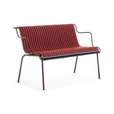 a red and black striped chair on a white background with the seat upholstered