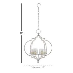 a chandelier with three candles hanging from it's center, and measurements for the