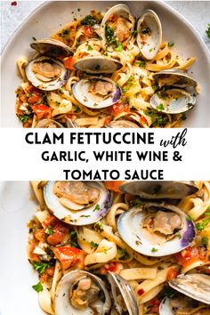 clam fettuccine with garlic, white wine and tomato sauce