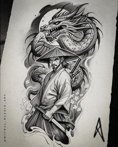 Samurai Tattoo Sleeve, Dragon Tattoo Sketch, Animal Sleeve Tattoo, Dragon Tattoo Art, Samurai Tattoo Design, Realistic Tattoo Sleeve, Dragon Sleeve Tattoos, Egypt Tattoo, Japan Tattoo Design