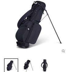 the golf stand bag is shown with two different angles