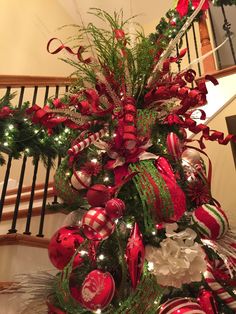 a christmas tree with red and green ornaments