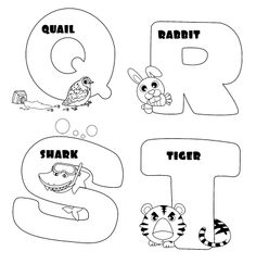 the letter q is for tiger and other animals with their names in black and white