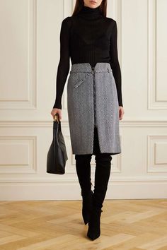 TOM FORD Belted herringbone wool-blend skirt | NET-A-PORTER Burberry Skirt, Tom Ford Clothing, Tom Ford Suit, Chic Skirts, Miniskirt Outfits, Luxury Women Fashion, Gray Skirt, Fall Shopping, Mr Porter