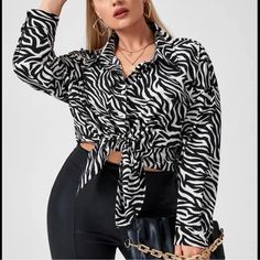 Black And White Blouse In Size 3x By Shein. Polyester/Spandex. Nwot. Casual Long Sleeve Zebra Print Tops, Trendy Black Zebra Print Tops, Trendy Long Sleeve Zebra Print Tops, Trendy Long Sleeve Tops With Zebra Print, White Long Sleeve Top With Zebra Print, Black Zebra Print Top For Workwear, Tops Shein, Black And White Blouse, Shein Tops