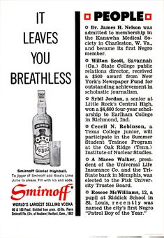 an advertisement for smiroff's whiskey with the caption it leaves you breathless