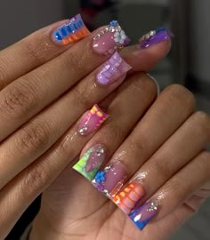 Short Acrylic Nails Designs Colorful, Short Baddie Nail Designs, Duck Tips, Colourful Acrylic Nails, Tropical Nails, Long Acrylic Nail Designs, Colorful Nails