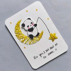 a card with a panda bear holding a string on it's back and saying for you that good all the stars