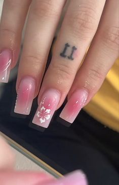 Trendy Nails Ideas Long, Not French Tip Nails, Pink Reflective Glitter Nails French Tip, Short Medium Pink Nails, Nail Ideas Summer Flowers, 2k Nail Designs, Nail Inspo Spring Square, Summer Nails French Tip Pink, Summer Short Acrylics