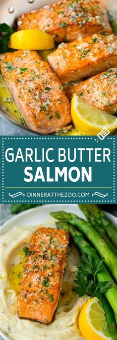 grilled salmon and asparagus with garlic butter sauce