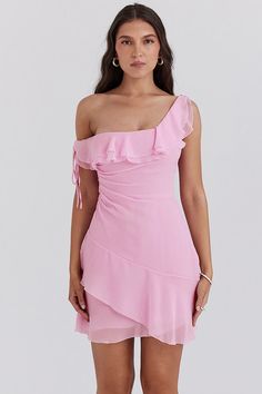 Details Beautifully elegant with a Summer feel. our 'Kalena' mini dress is cut from a cotton candy georgette and has the prettiest off neckline that drapes languidly off shoulder. It's the romantic details we love about 'Kalena' that is gently gathered and gorgeously layered for a figure flattering silhouette. It zips to the side for easy on.  Size Chart             BUST WAIST HIP LENGTH   XS 84cm/33â€?/td> 64cm/25.2â€?/td> 89cm/35â€?/td> 62cm   S 88cm/34.6â€?/td> 68cm/26.8â€?/td> Vietnam Clothing, Chiffon Beach Dress, Little Pink Dress, Backless Evening Dress, Long Sleeve Fitted Dress, French Dress, Mini Robes, High Waist Dress, Mini Dresses For Women