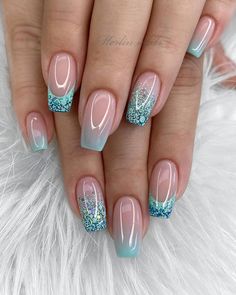 Ombre Wedding Nails Designs [2022/23 Guide FAQs] ★ ombre wedding nails blue nude with french and glitter merlin_nails Wow Nails, Ombre Nails Glitter, Fancy Nails Designs, Ombre Acrylic Nails, Nail Art Ombre, Pretty Nail Art Designs, Wedding Nails Design