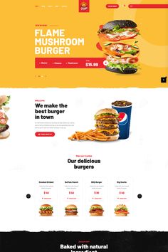 an image of a website page with burgers and fries on the front, and bottom