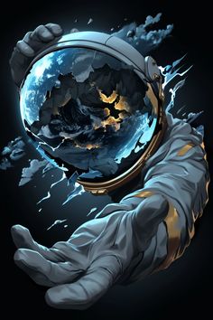 an astronaut holding the earth in his hand