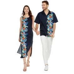 Couple Matching Luau Aloha Shirt Maxi Tank Dress Orchid Paradise Navy. Dress and Shirt. This beautiful Hawaiian print couple's matching outfit is made of 100% Cotton. Men's shirt has coconut buttons and one pocket on the left chest. Men's shirt comes in size S-3XL. Women's Elegant A Line Dress comes in size S-2XL. This pattern also has more styles for men, women, boys and girls. Please go to my store for details. Size: Men XL + Women XL.  Color: Blue.  Gender: male.  Age Group: adult. Luau Shirts, Cotton Tank Dress, Couple Matching Outfits, Pool Party Outfits, Matching Outfit, Hawaiian Outfit, Shirt Detail, Couple Matching, Maxi Tank Dress