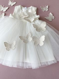 Butterfly Dress Baby Girl Baptismal Dress Toddler Wedding - Etsy White Tutu Dress For Wedding, White Princess Tutu Dress For Confirmation, White Tulle Baptism Dress For Party, Princess Style White Tutu Dress With Floral Applique, White Princess Dress With Floral Applique In Tulle, White Tulle Princess Dress With Floral Applique, White Floral Applique Tutu Dress For First Communion, White Tutu Dress With Floral Applique For First Communion, White Princess Baptism Dress With Tulle Skirt