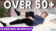 an older woman laying on top of a bed with the words over 50 plus above her