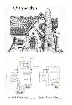 an old house with two floor plans and three story houses in the same drawing style