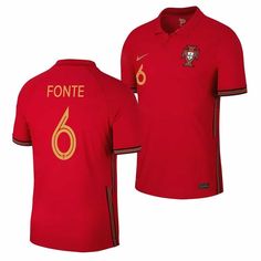 the nike portugal home shirt is red with gold detailing