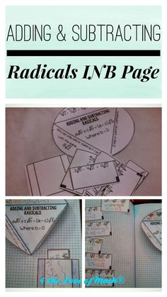 Interactive notebook page on adding and subtracting radicals Radicals Math, Subtraction Facts Worksheet, Math Games Middle School, Math Fractions Worksheets, High School Math Activities, Math Expressions, Maths Activities Middle School, Algebra Activities