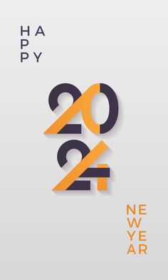 a happy new year card with the numbers twenty and forty in orange, black and white