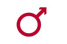 a red male symbol with an arrow pointing to the right