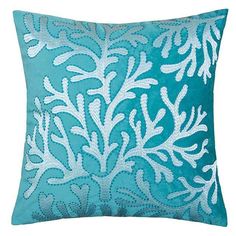 June Teal Pillow (Set of 2) - Ornate Home Coral Embroidery, Teal Throw Pillows, Teal Pillows, Coral Pattern, Coral Design, Embroidered Throw Pillows, Blue Throw Pillows, Velvet Throw, Furniture Of America