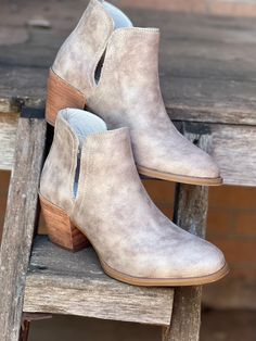 Casual bootie from Very G Tan with a brown heel Synthetic upper with side cutouts Slip-on fit Lightly cushioned footbed 2.5" heel height Tan Booties, Vests Mens, Brown Heels, Outerwear Vest, Western Jewelry, Men Boys, Cardigan Tops, Western Outfits, Dress Romper