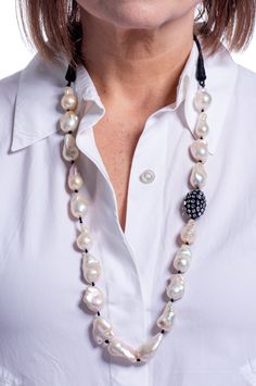 Naked pearls alternate with diamond capped ones on an adjustable cord. Formal Adjustable Pearl Necklace With Pendant, Luxury Adjustable Pearl Chain Necklace, Luxury Adjustable Pearl White Jewelry, Luxury Adjustable Pearl Necklace, Silk Cord, Baroque Pearls, Moonstone, Silk, Beads