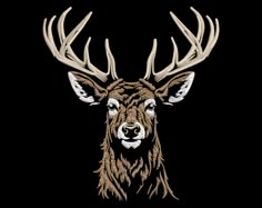 an embroidered deer head on a black background