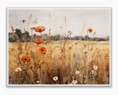 an oil painting of flowers in a field