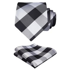 Plaid Tie Handkerchief Set - B2-BLACK Black Fitted Tie With Pocket Square, Classic Black Pocket Square, Classic Black Ties, Business Party, Tie Length, Plaid Tie, Valentines Day Birthday, Mens Plaid, Mens Neck Ties