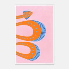 an orange and blue snake on a pink background with polka dot dots in the middle